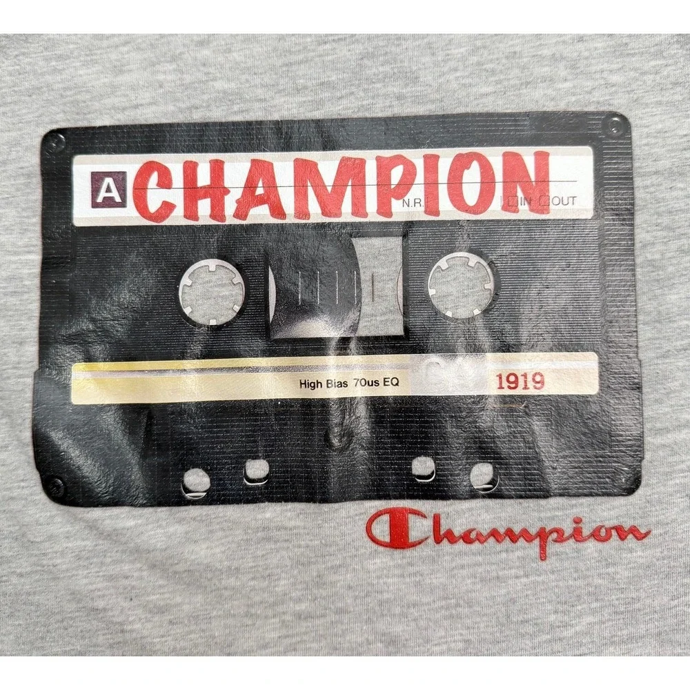Champion Youth M‎ Cassette Tape Graphic Hoodie Gray Lightweight Kids